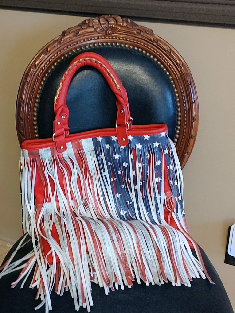 Red, White & Blue Fringe Tote Bag - Patriotic Women's Handbag - Picture 13 of 15